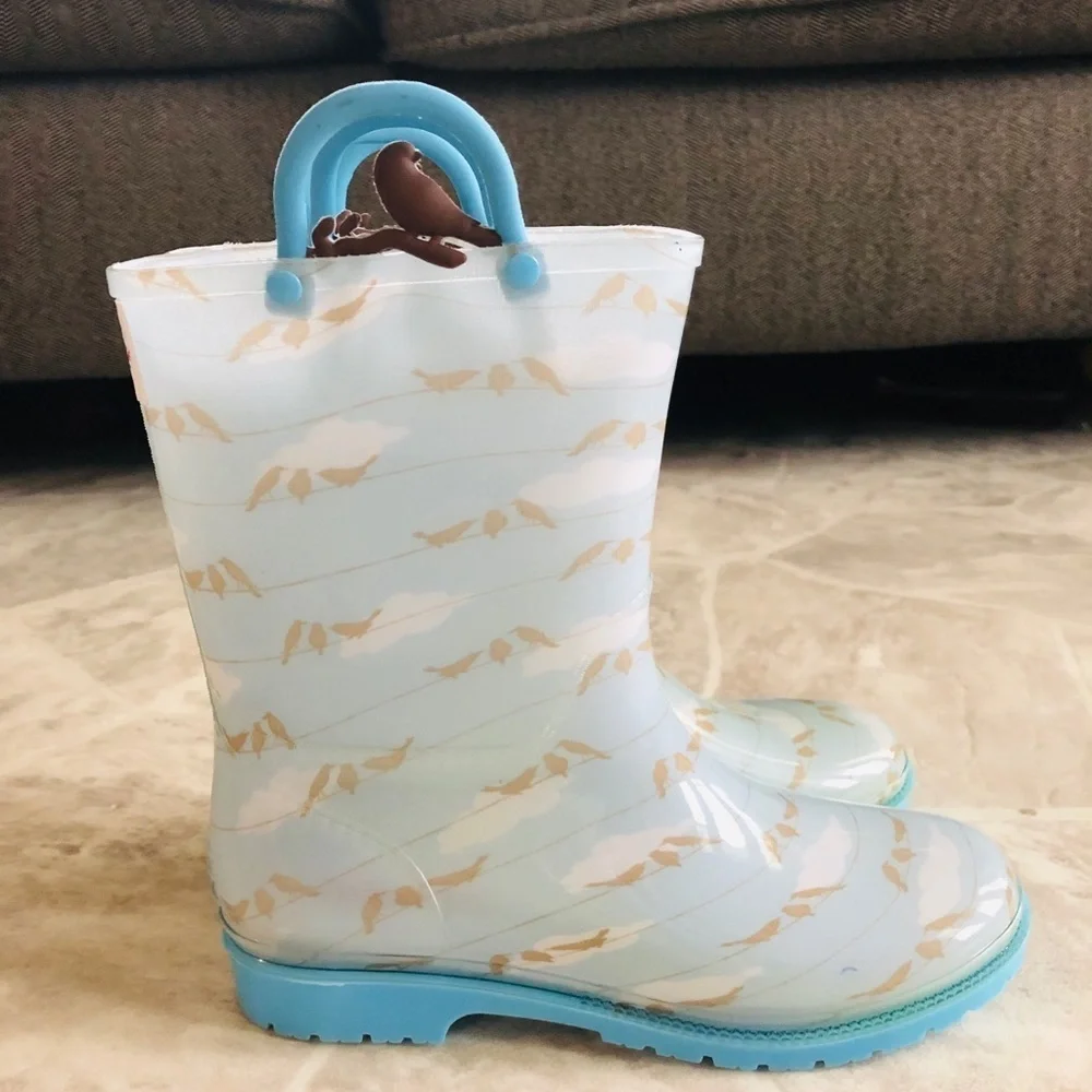 NWOT SPLASH Blue bird cloud rain water boots Size 4 & 5